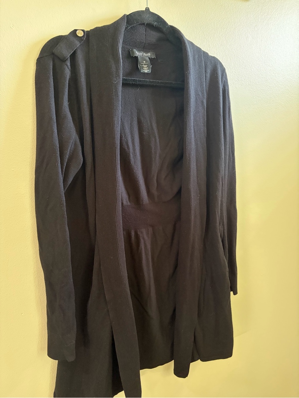 White House Black Market Black Open-Front Cardigan with Shoulder Detail